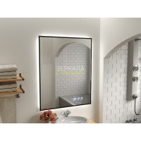 Зеркало с интерьерной подсветкой для ванной комнаты в черной рамке Прайм Блэк 60х70 см